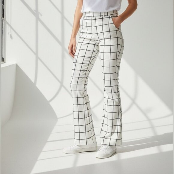 Rebecca Vallance Pants - Rebecca Vallance White and Black Checkered Flare Pants